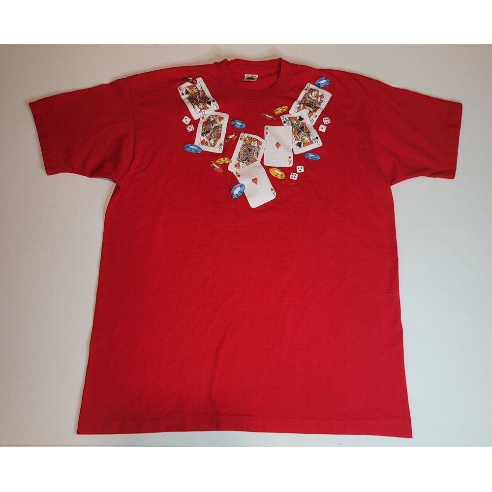 Playing Cards T-Shirt Mens 2XL. Vintage Red Single Stitch Made In USA